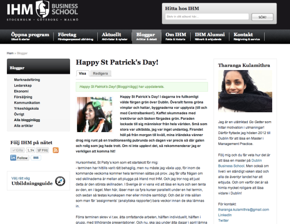 Screen print of My IHM Blog